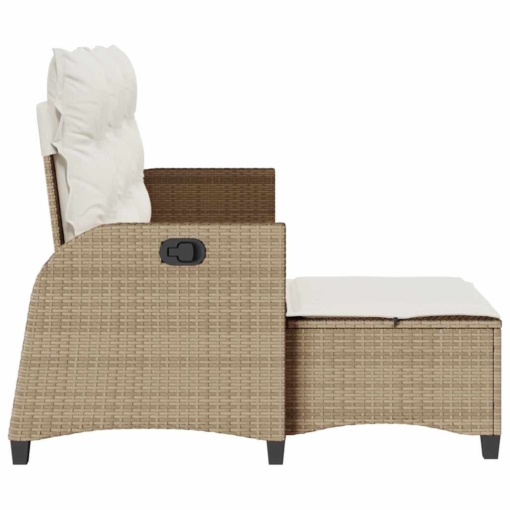 loungestol med hynder og lænefunktion L-formet polyrattan beige