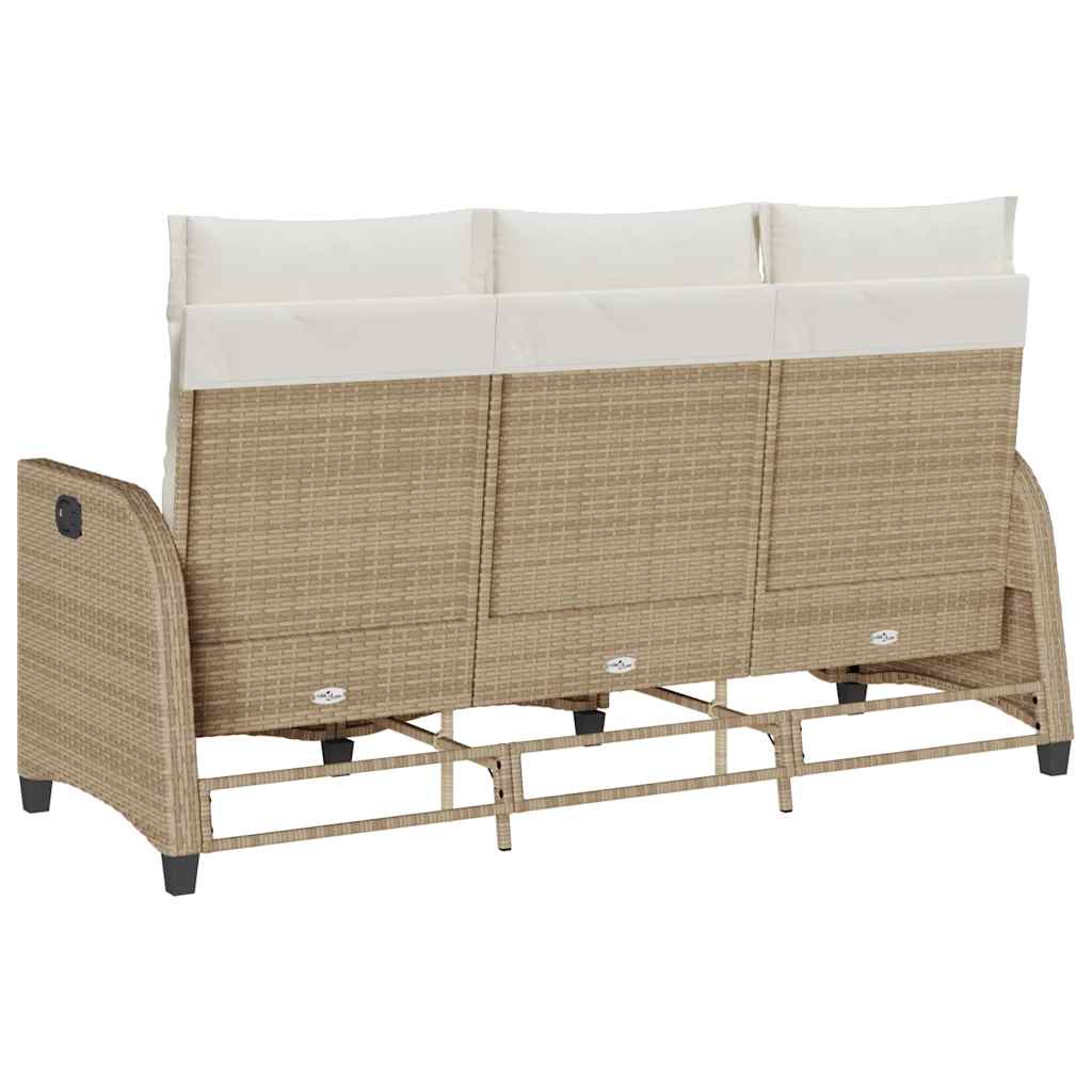 loungestol med hynder og lænefunktion L-formet polyrattan beige