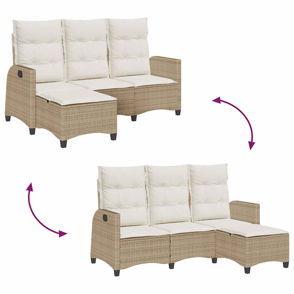 loungestol med hynder og lænefunktion L-formet polyrattan beige