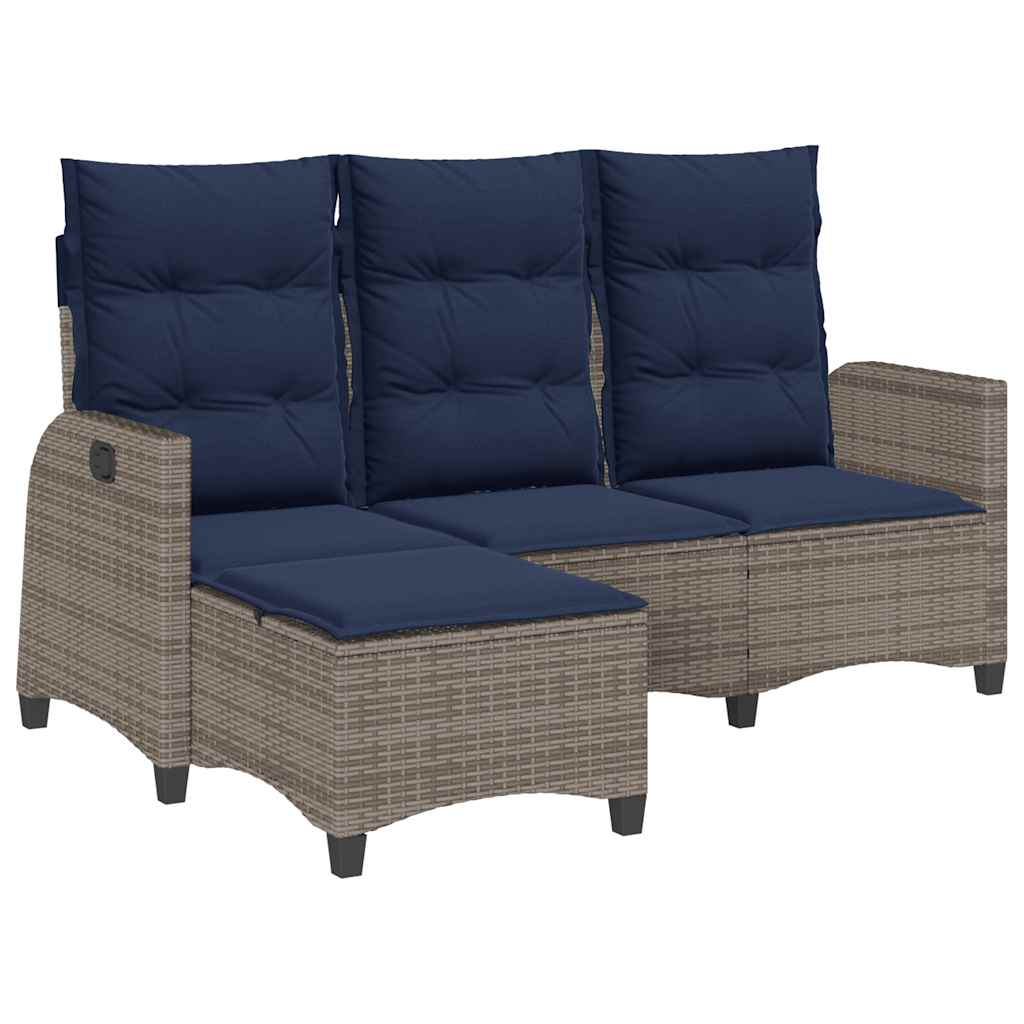 loungestol med hynder og lænefunktion L-formet polyrattan grå