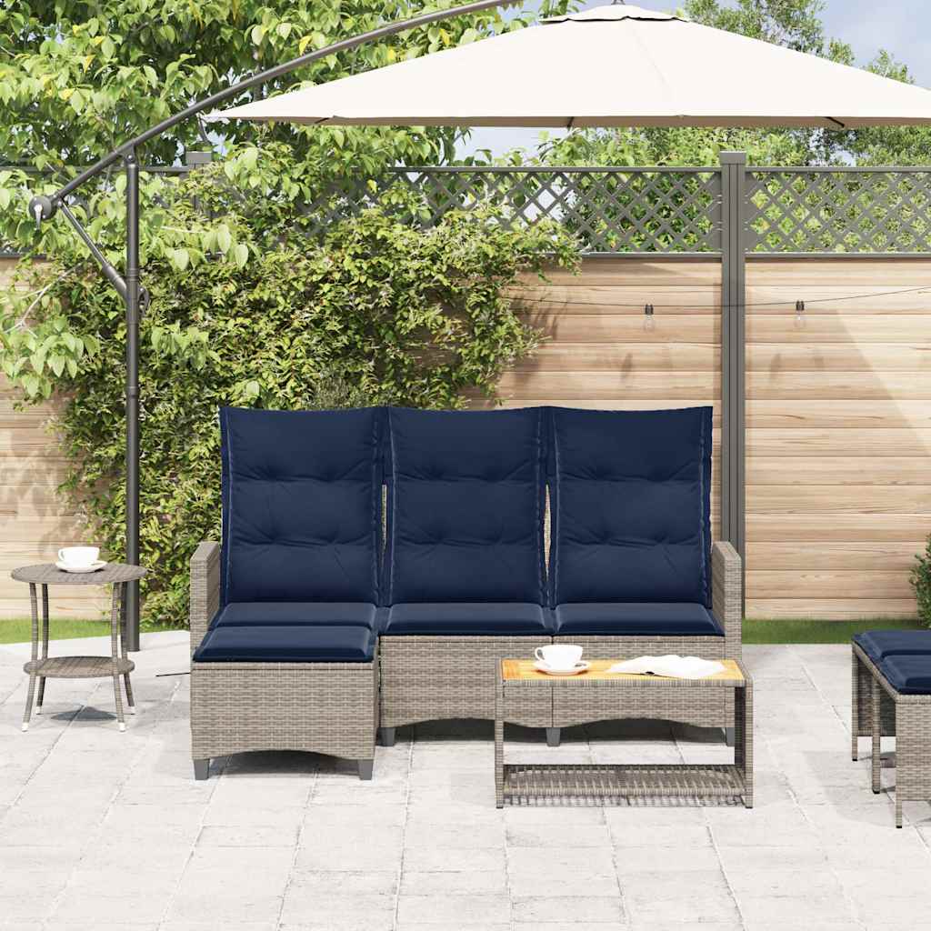 loungestol med hynder og lænefunktion L-formet polyrattan grå