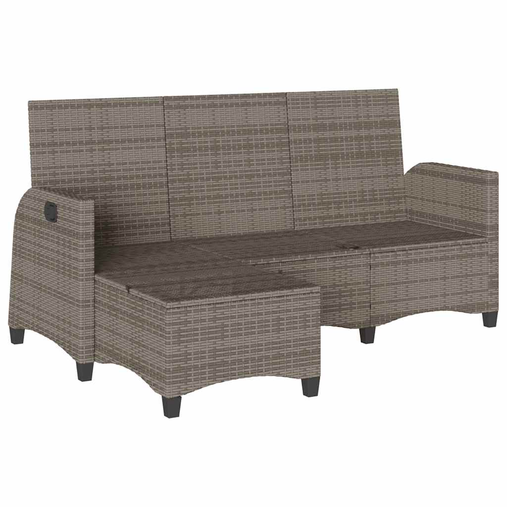 loungestol med hynder og lænefunktion L-formet polyrattan grå