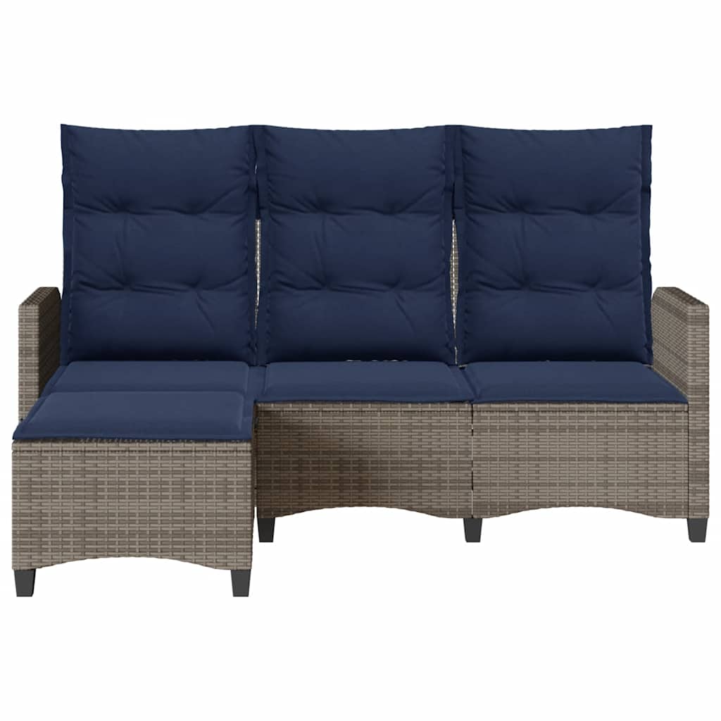 loungestol med hynder og lænefunktion L-formet polyrattan grå