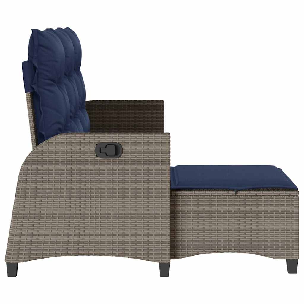 loungestol med hynder og lænefunktion L-formet polyrattan grå