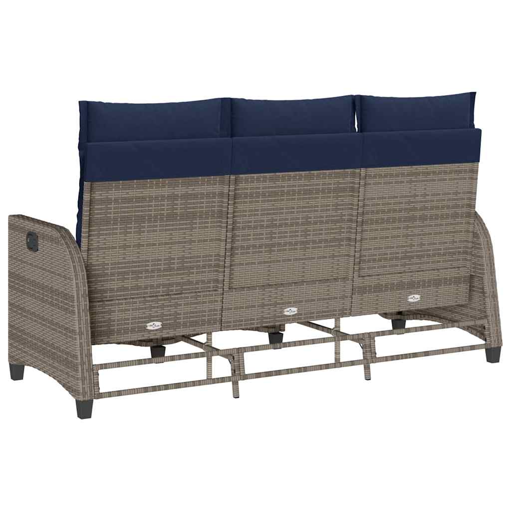loungestol med hynder og lænefunktion L-formet polyrattan grå
