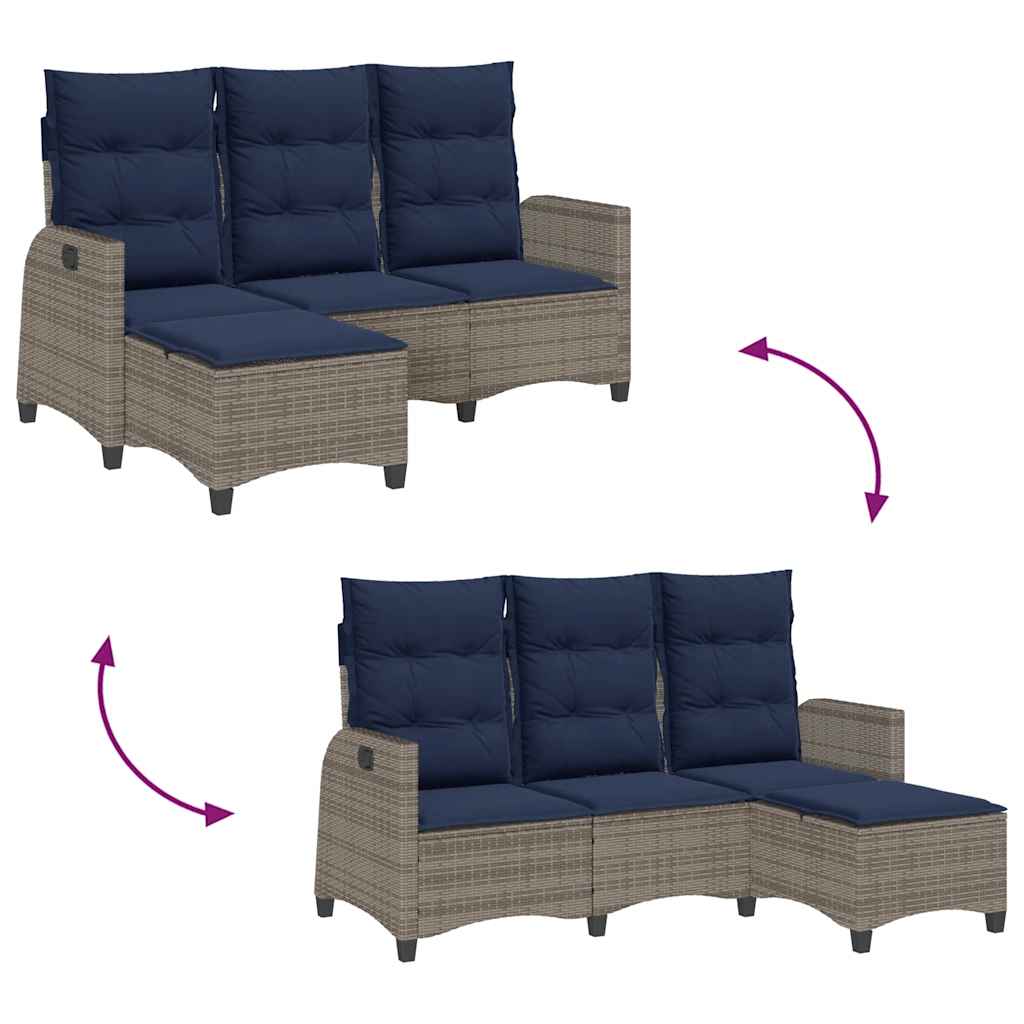 loungestol med hynder og lænefunktion L-formet polyrattan grå
