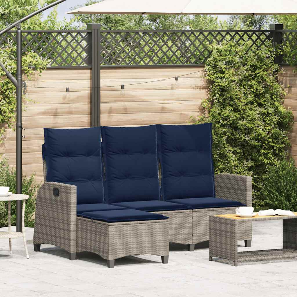 loungestol med hynder og lænefunktion L-formet polyrattan grå