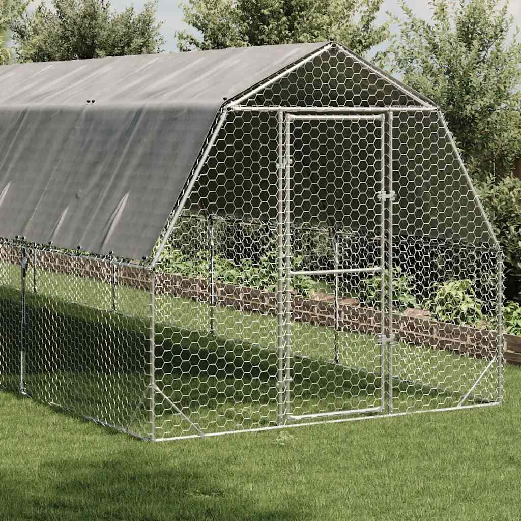 hønsegård med tag 2,5x12x2,25 m galvaniseret stål