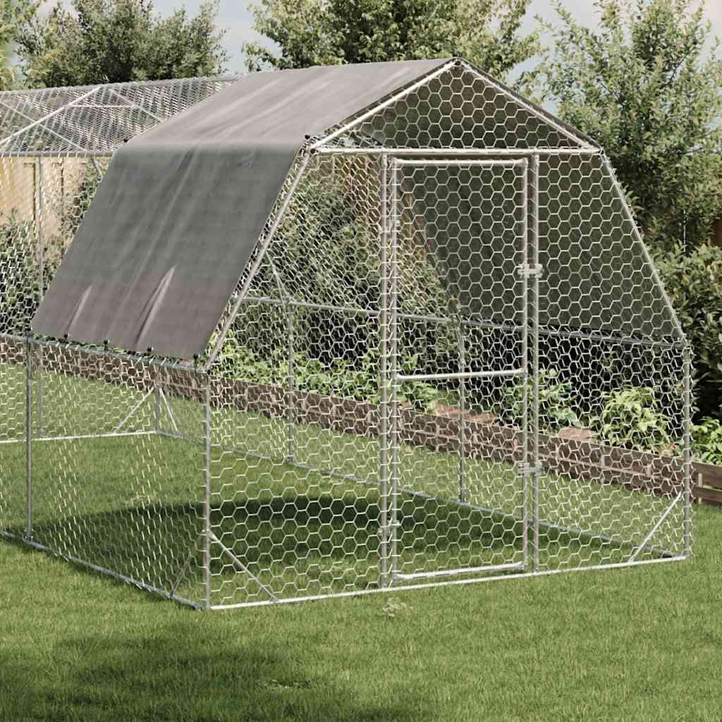 hønsegård med tag 2,5x6x2,25 m galvaniseret stål