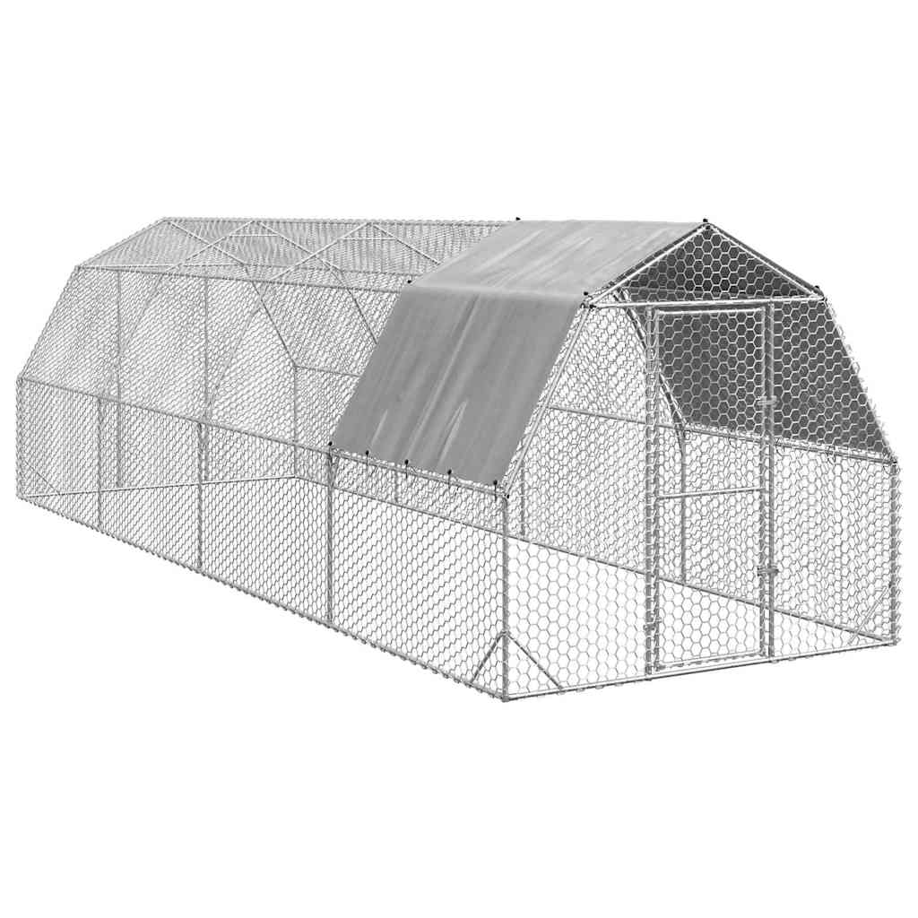 hønsegård med tag 2,5x8x2,25 m galvaniseret stål