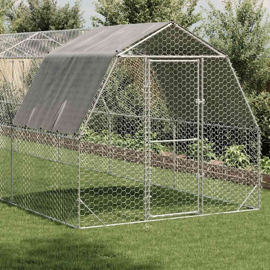 hønsegård med tag 2,5x12x2,25 m galvaniseret stål