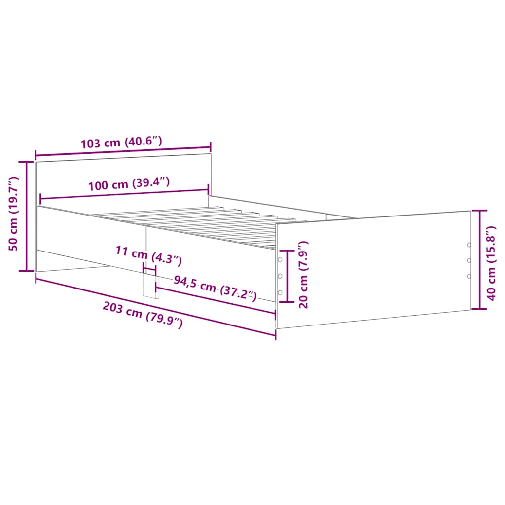 Sengeramme uden madras 100x200cm konstrueret træ antikt træ
