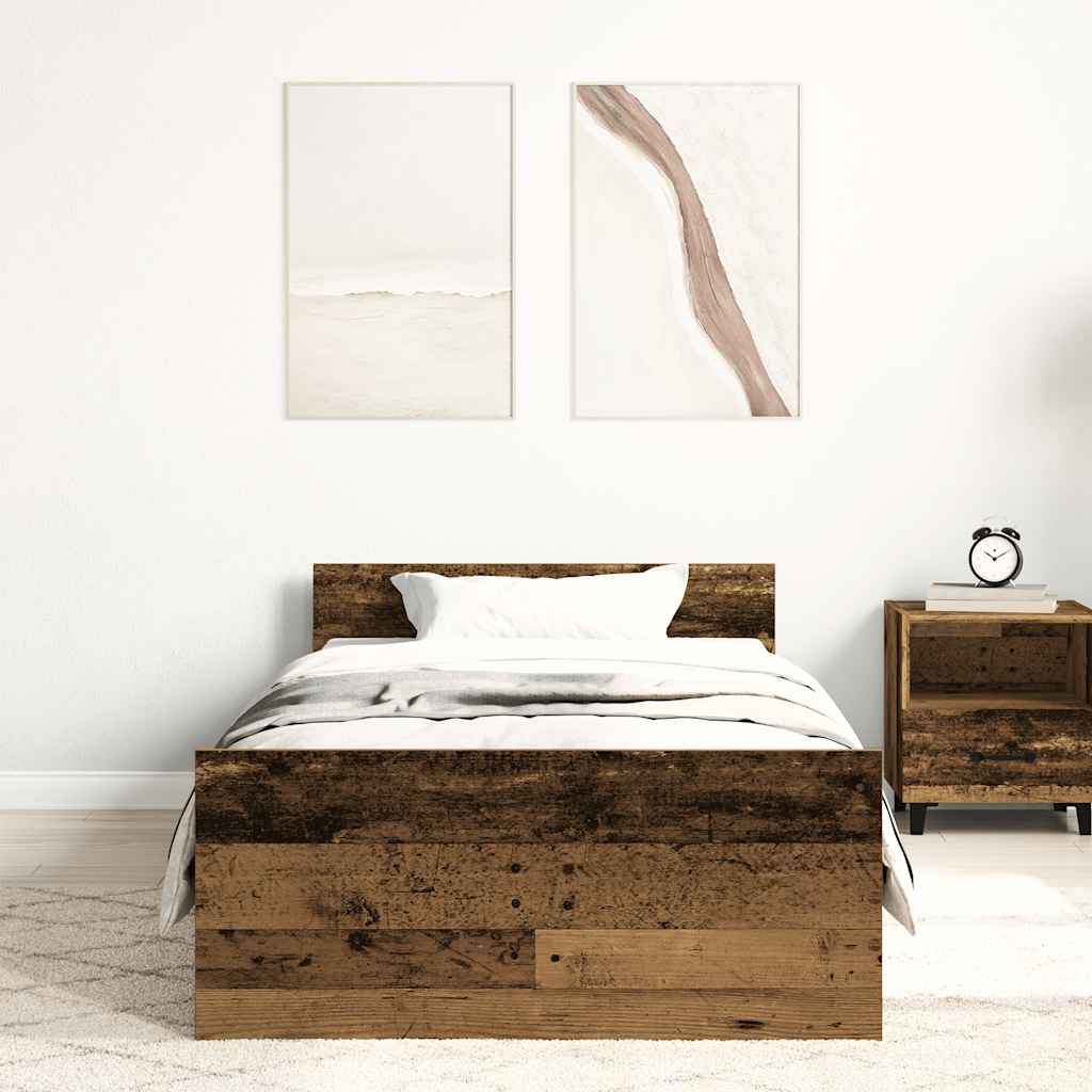 Sengeramme uden madras 90x190cm konstrueret træ antikt træ