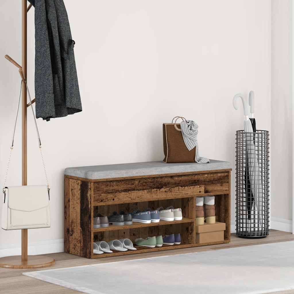 skobænk 102x30,5x45 cm konstrueret træ antikt træ