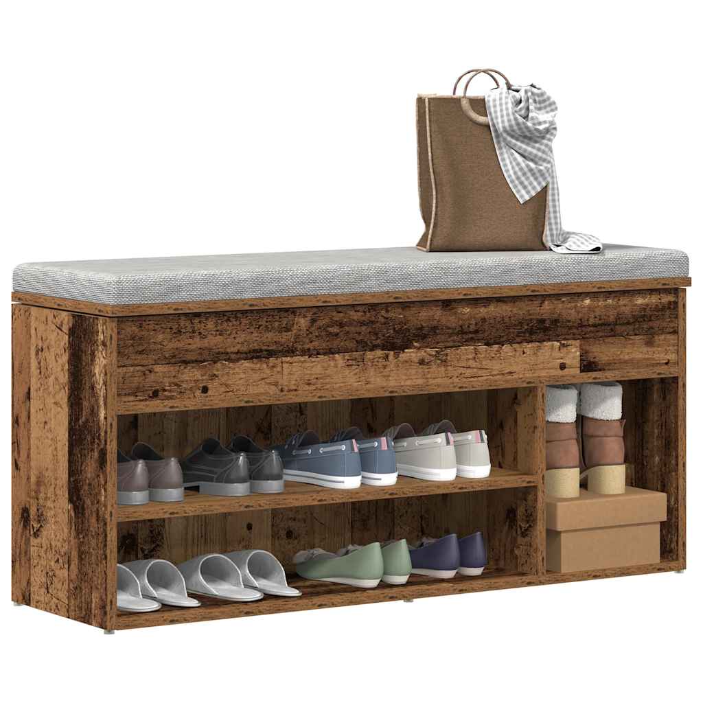 skobænk 102x30,5x45 cm konstrueret træ antikt træ