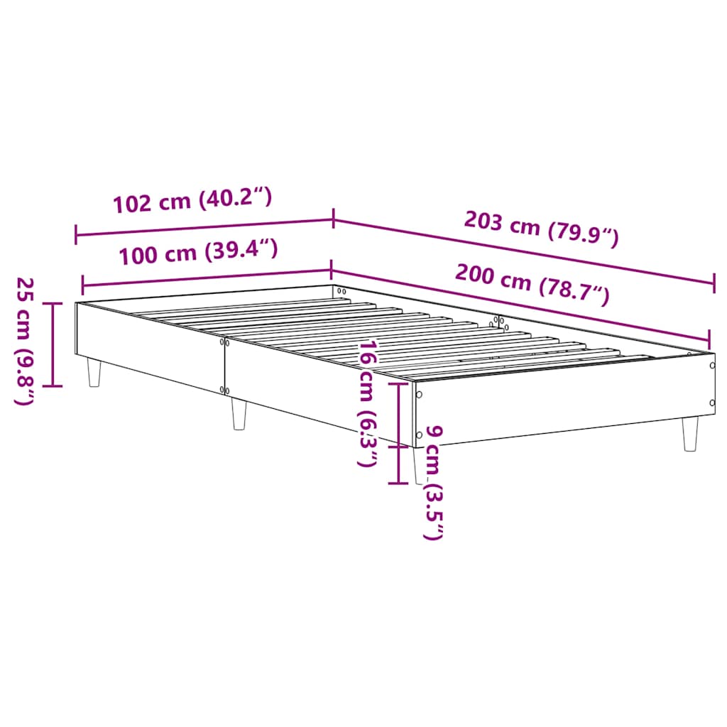 sengeramme uden madras 100x200 cm konstrueret træ røget eg