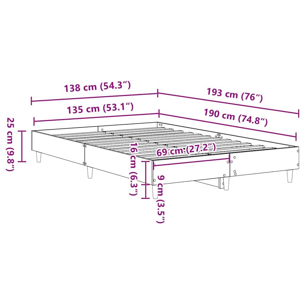 sengestel uden madras 135x190 cm konstrueret træ brun eg