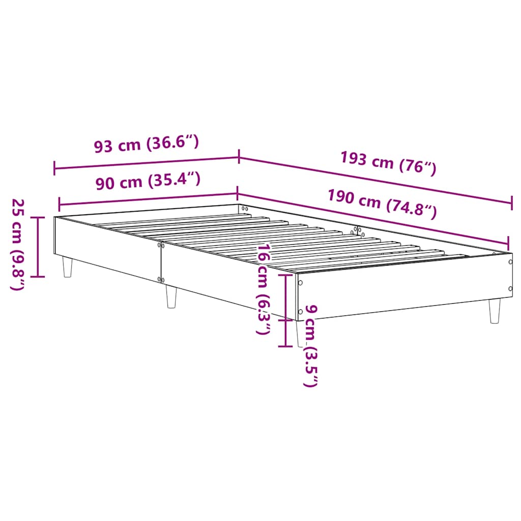 sengestel uden madras 90x190 cm konstrueret træ brunt eg