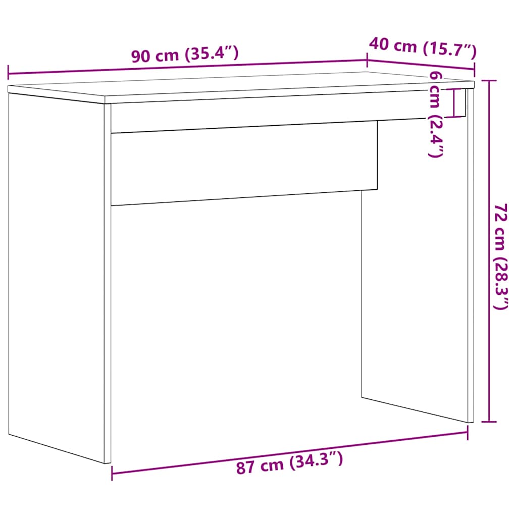 skrivebord sort egetræ 90x40x72 cm konstrueret træ