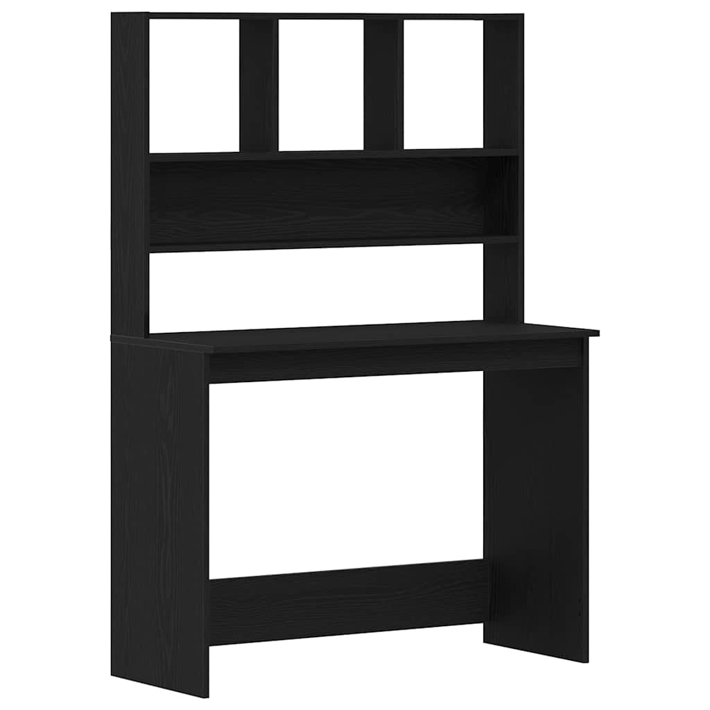 skrivebord m. hylder 102x45x148 cm konstrueret træ sort egetræ