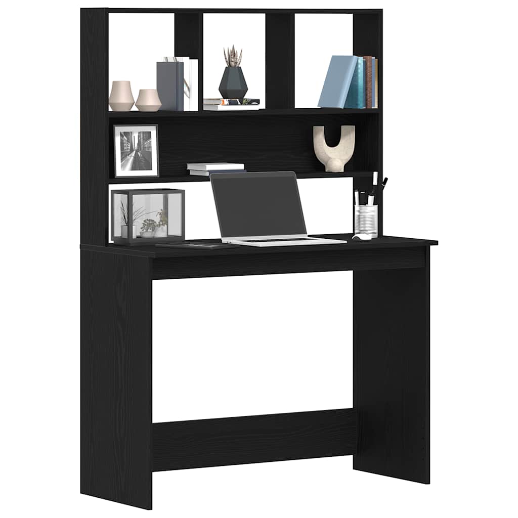 skrivebord m. hylder 102x45x148 cm konstrueret træ sort egetræ