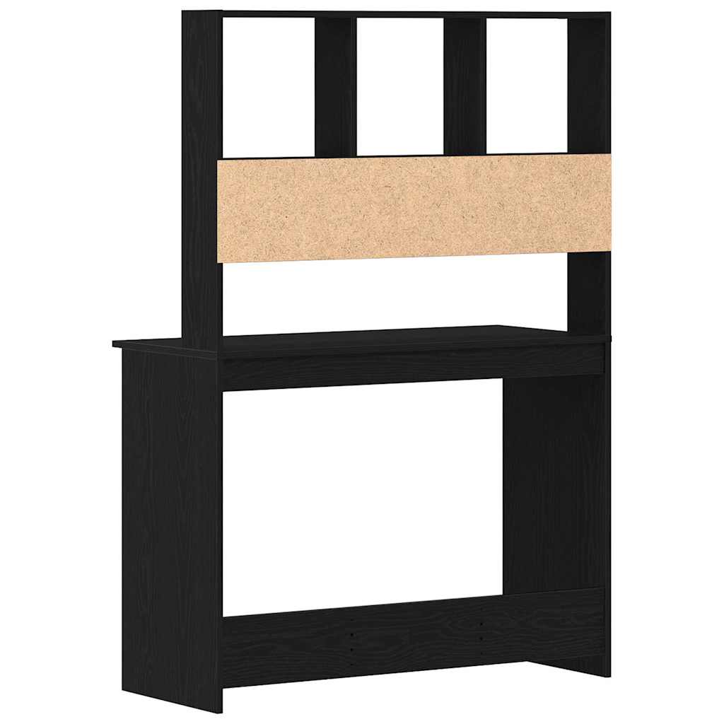 skrivebord m. hylder 102x45x148 cm konstrueret træ sort egetræ