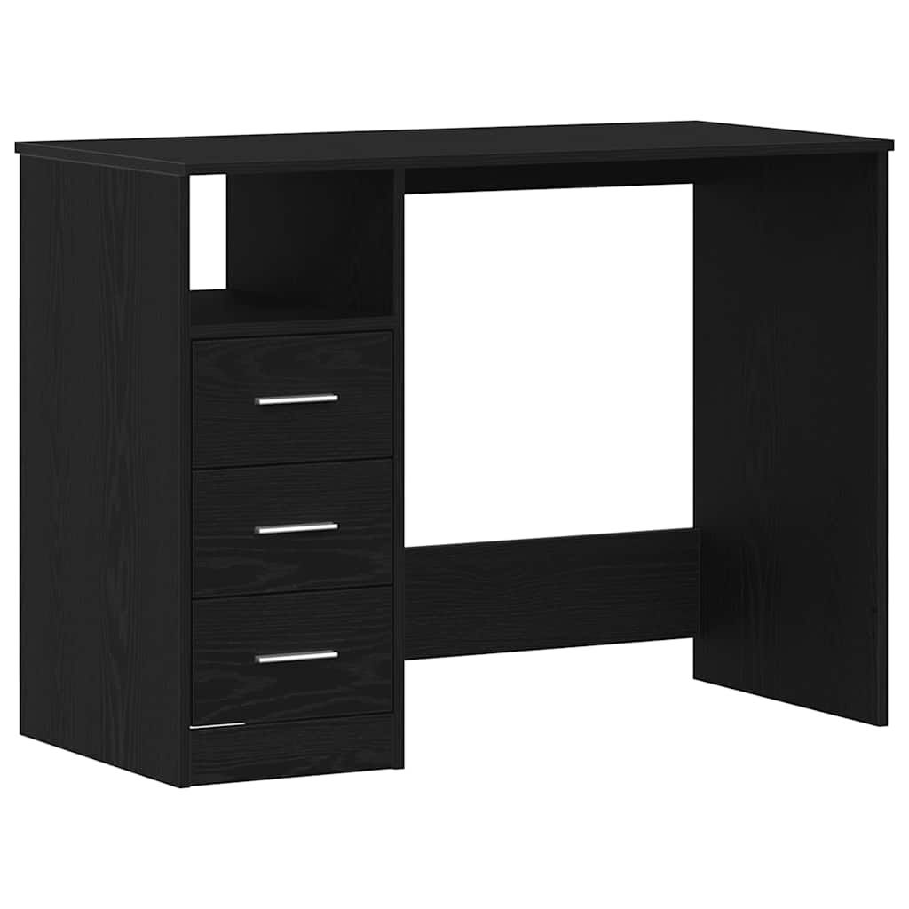 skrivebord m. skuffer 102x50x76 cm konstrueret træ sort egetræ
