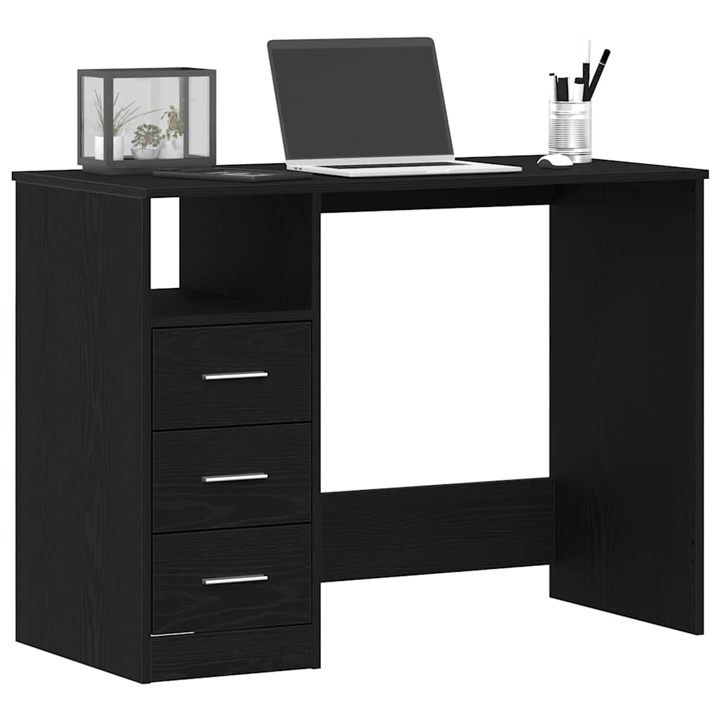 skrivebord m. skuffer 102x50x76 cm konstrueret træ sort egetræ