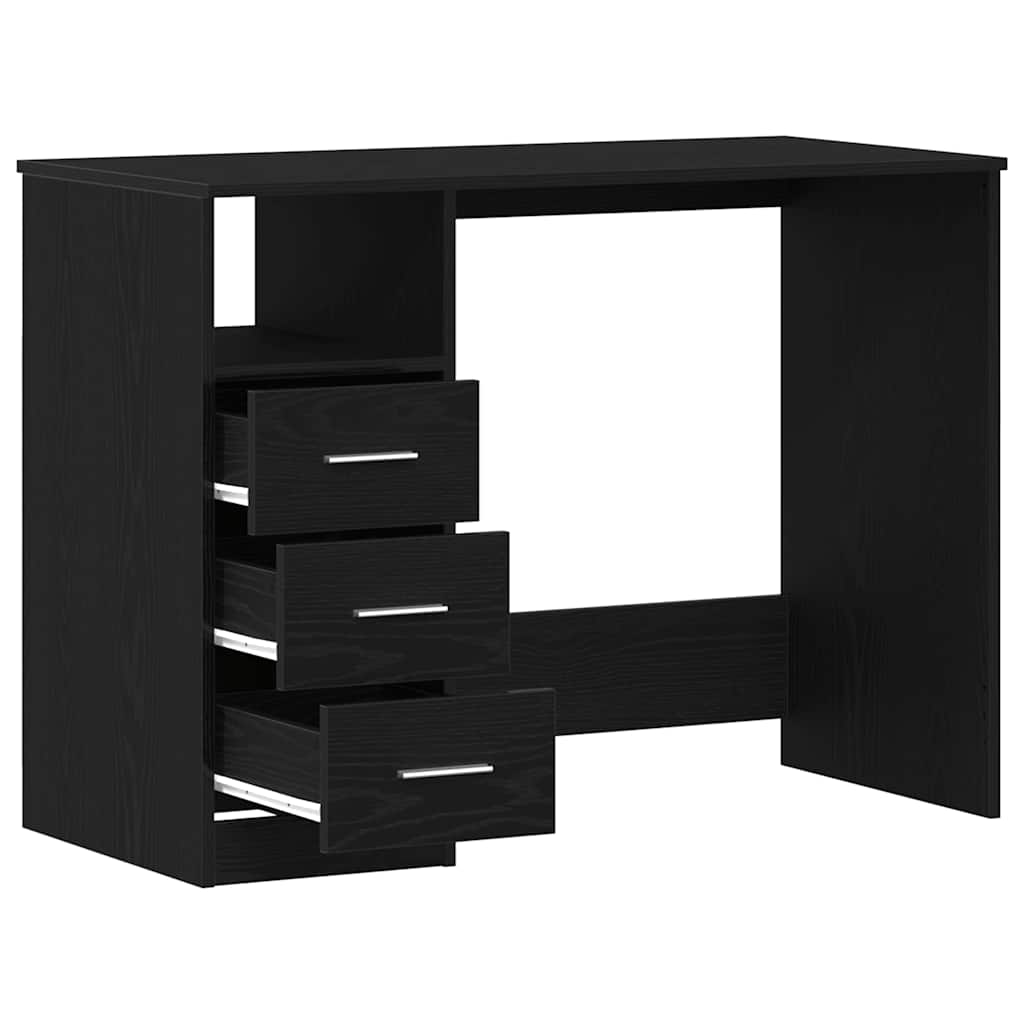 skrivebord m. skuffer 102x50x76 cm konstrueret træ sort egetræ