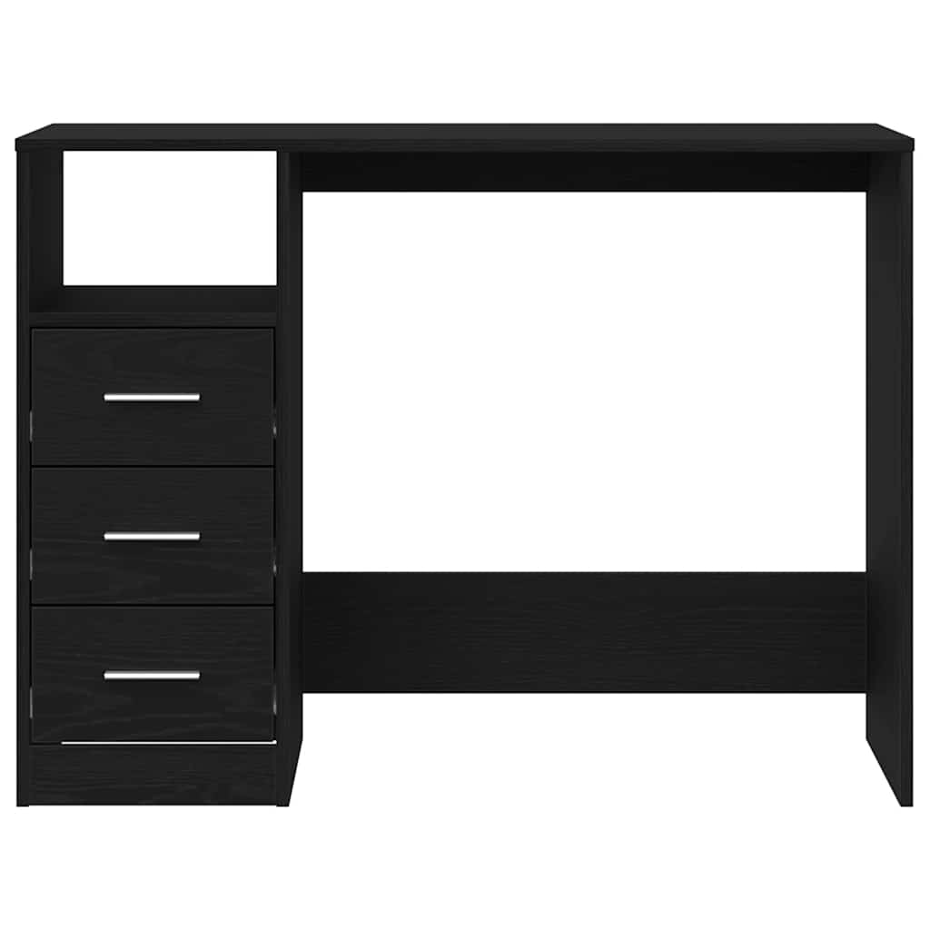 skrivebord m. skuffer 102x50x76 cm konstrueret træ sort egetræ