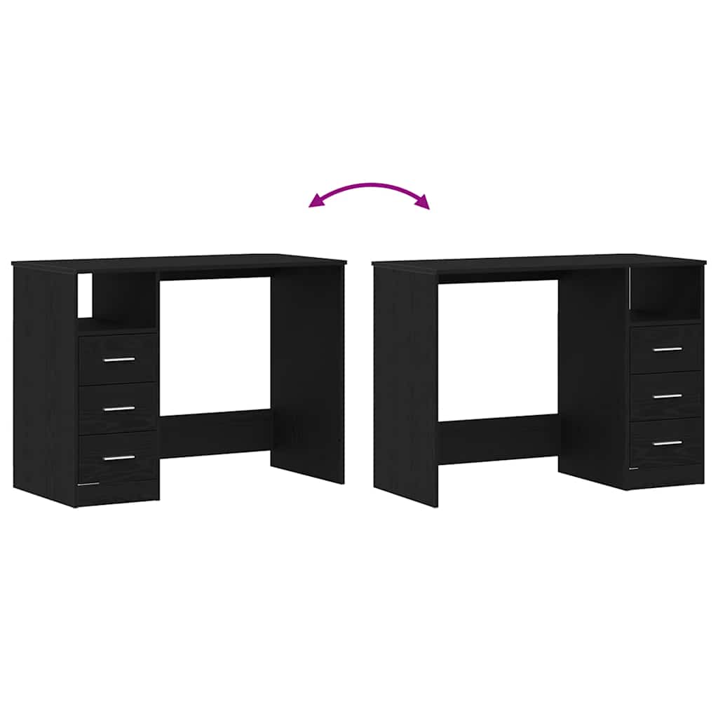 skrivebord m. skuffer 102x50x76 cm konstrueret træ sort egetræ