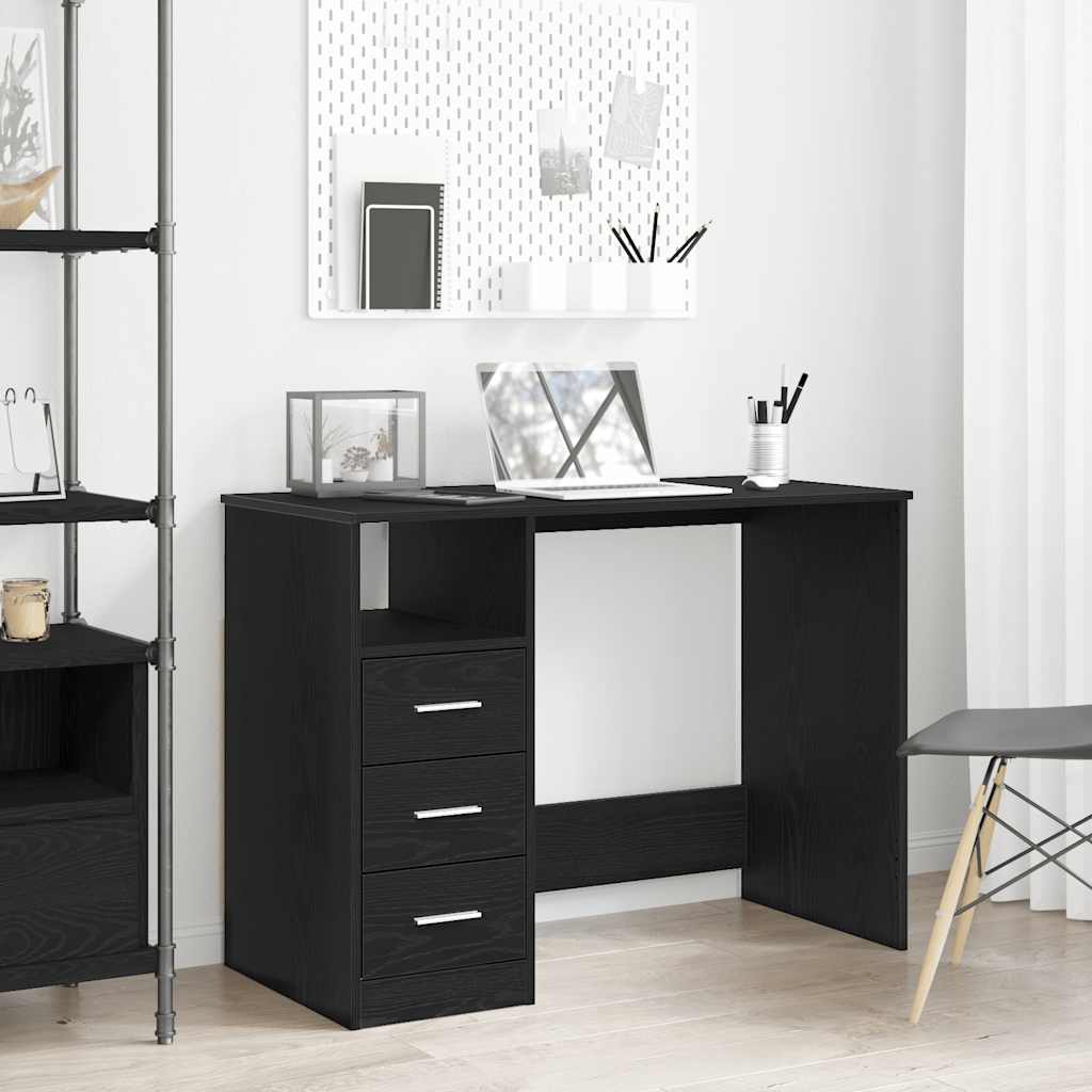 skrivebord m. skuffer 102x50x76 cm konstrueret træ sort egetræ