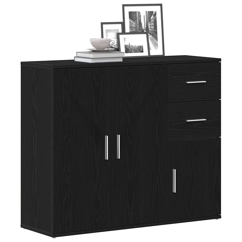skænk sort egetræ 91x29,5x75 cm konstrueret træ