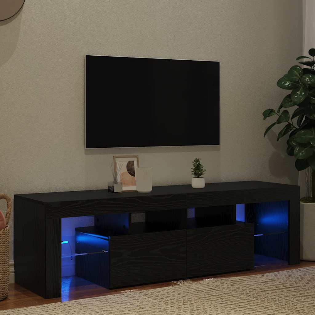 tv-bord med LED-lys 140x36,5x40 cm konstrueret træ sort egetræ