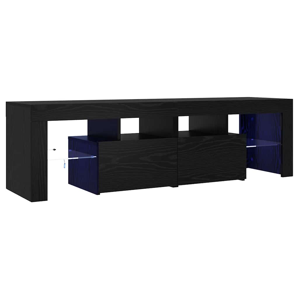 tv-bord med LED-lys 140x36,5x40 cm konstrueret træ sort egetræ