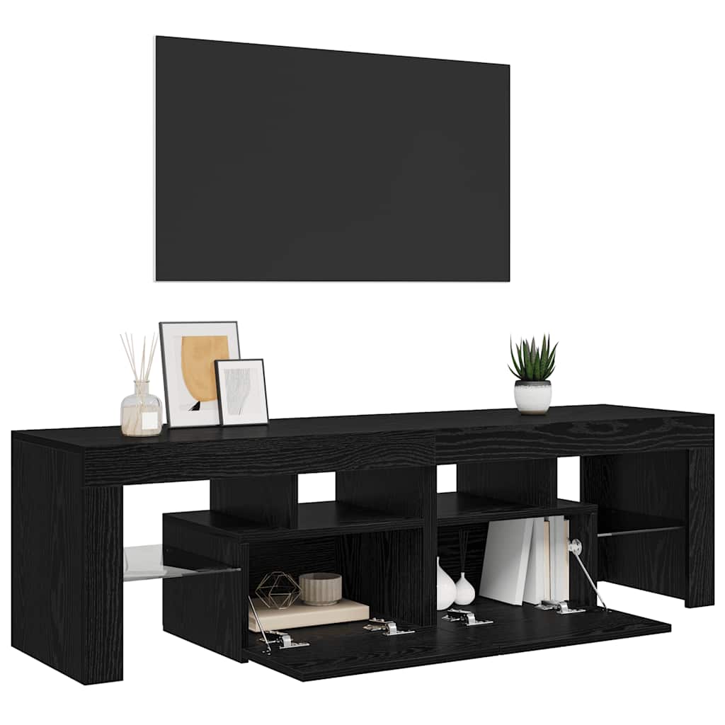 tv-bord med LED-lys 140x36,5x40 cm konstrueret træ sort egetræ