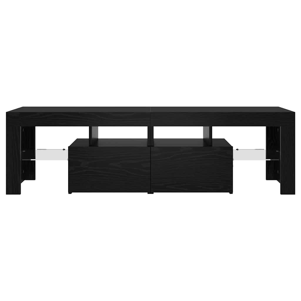 tv-bord med LED-lys 140x36,5x40 cm konstrueret træ sort egetræ
