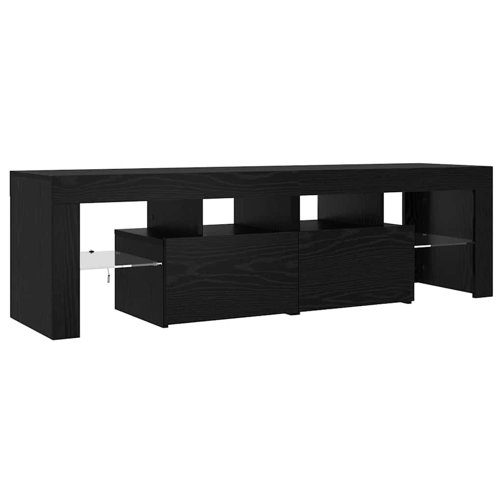 tv-bord med LED-lys 140x36,5x40 cm konstrueret træ sort egetræ