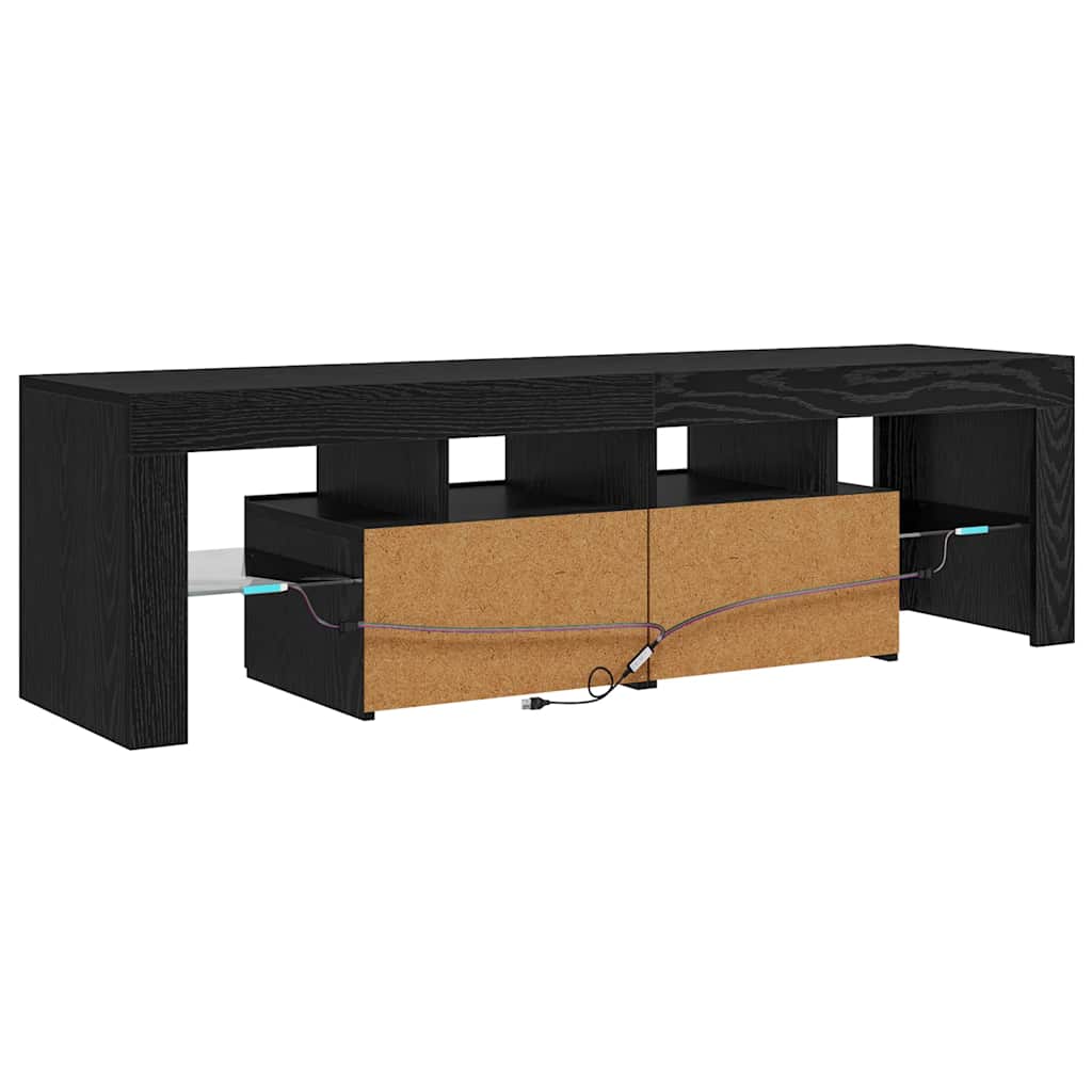tv-bord med LED-lys 140x36,5x40 cm konstrueret træ sort egetræ
