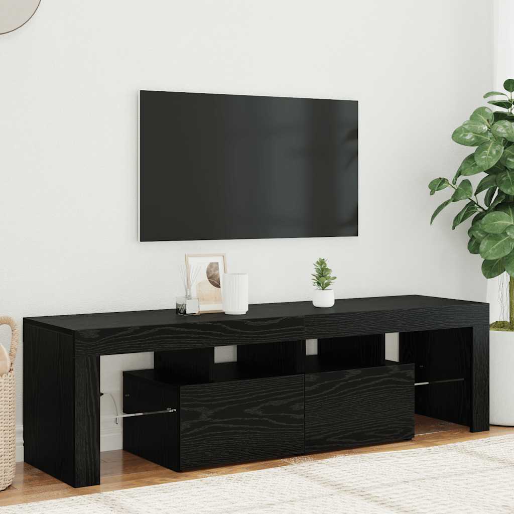 tv-bord med LED-lys 140x36,5x40 cm konstrueret træ sort egetræ