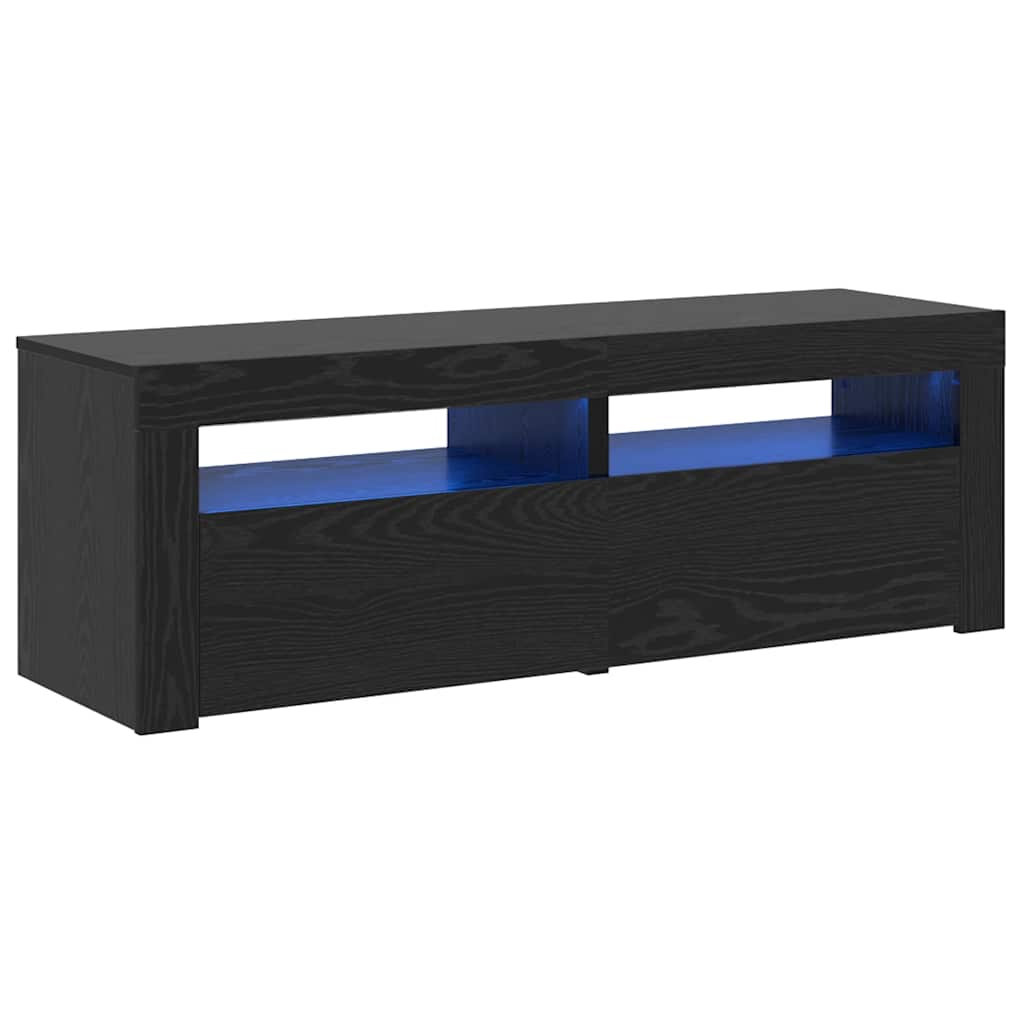 tv-bord med LED-lys 120x35x40 cm konstrueret træ sort egetræ