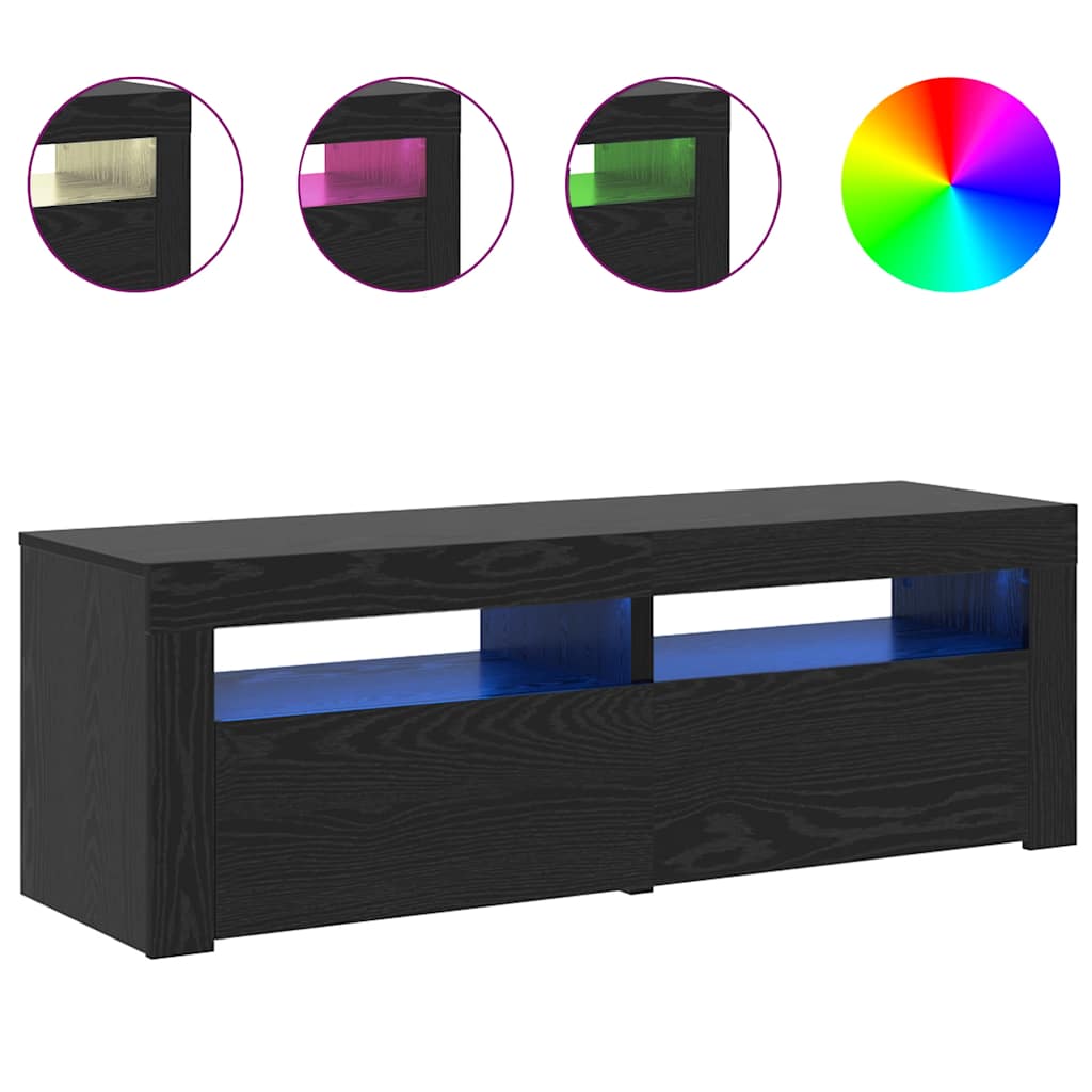 tv-bord med LED-lys 120x35x40 cm konstrueret træ sort egetræ