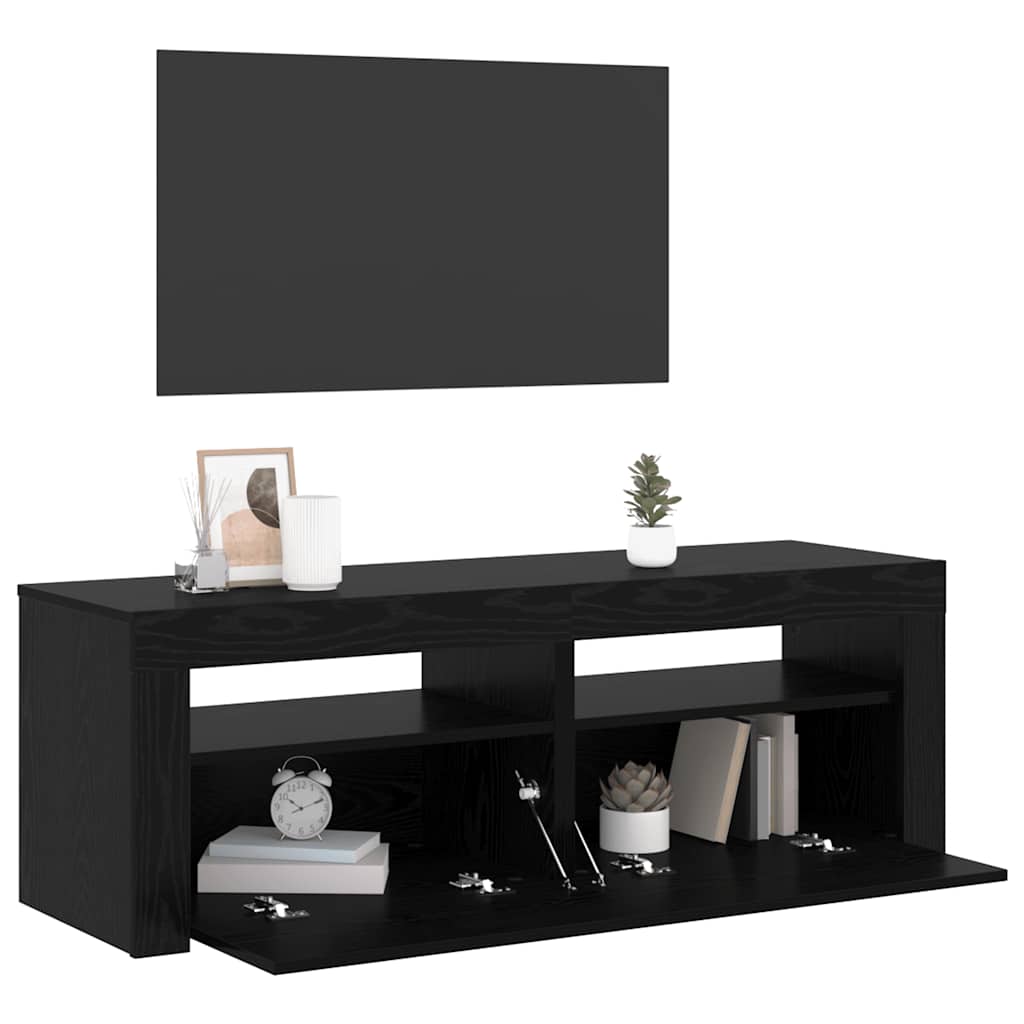 tv-bord med LED-lys 120x35x40 cm konstrueret træ sort egetræ