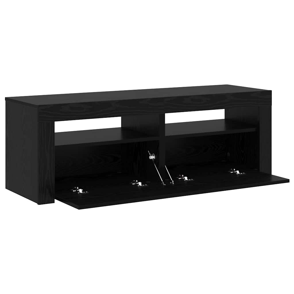 tv-bord med LED-lys 120x35x40 cm konstrueret træ sort egetræ
