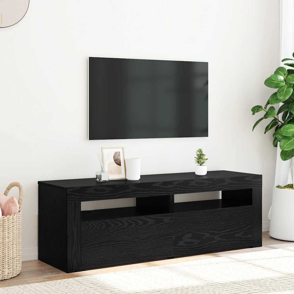 tv-bord med LED-lys 120x35x40 cm konstrueret træ sort egetræ