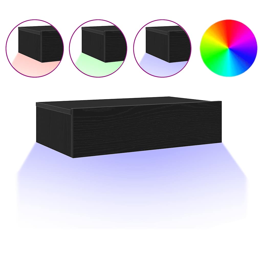 TV-skab med LED-lys sort egetræ 60x35x15,5 cm
