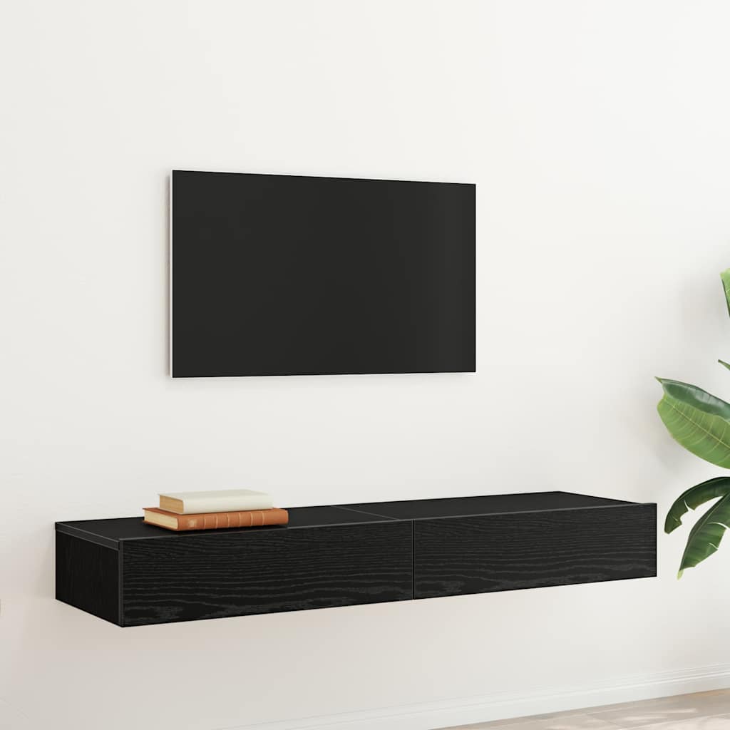 TV-skabe med LED-lys 2 stk. sort eg 60x35x15,5 cm
