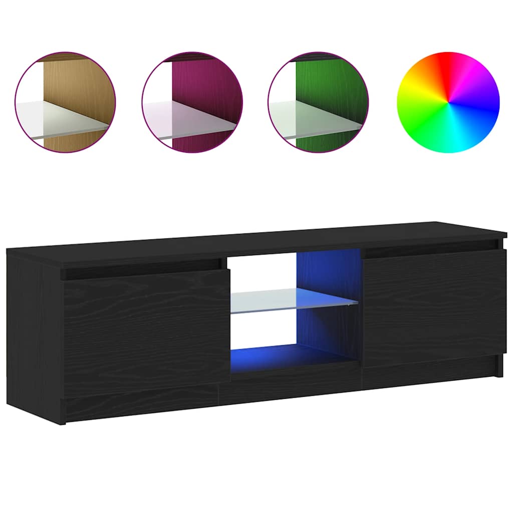 tv-bord med LED-lys 120x30x36 cm konstrueret træ sort egetræ