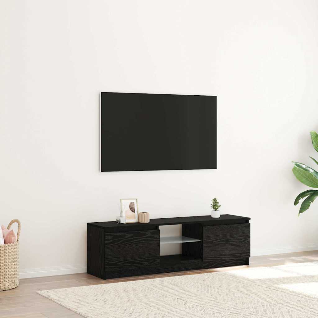 tv-bord med LED-lys 120x30x36 cm konstrueret træ sort egetræ