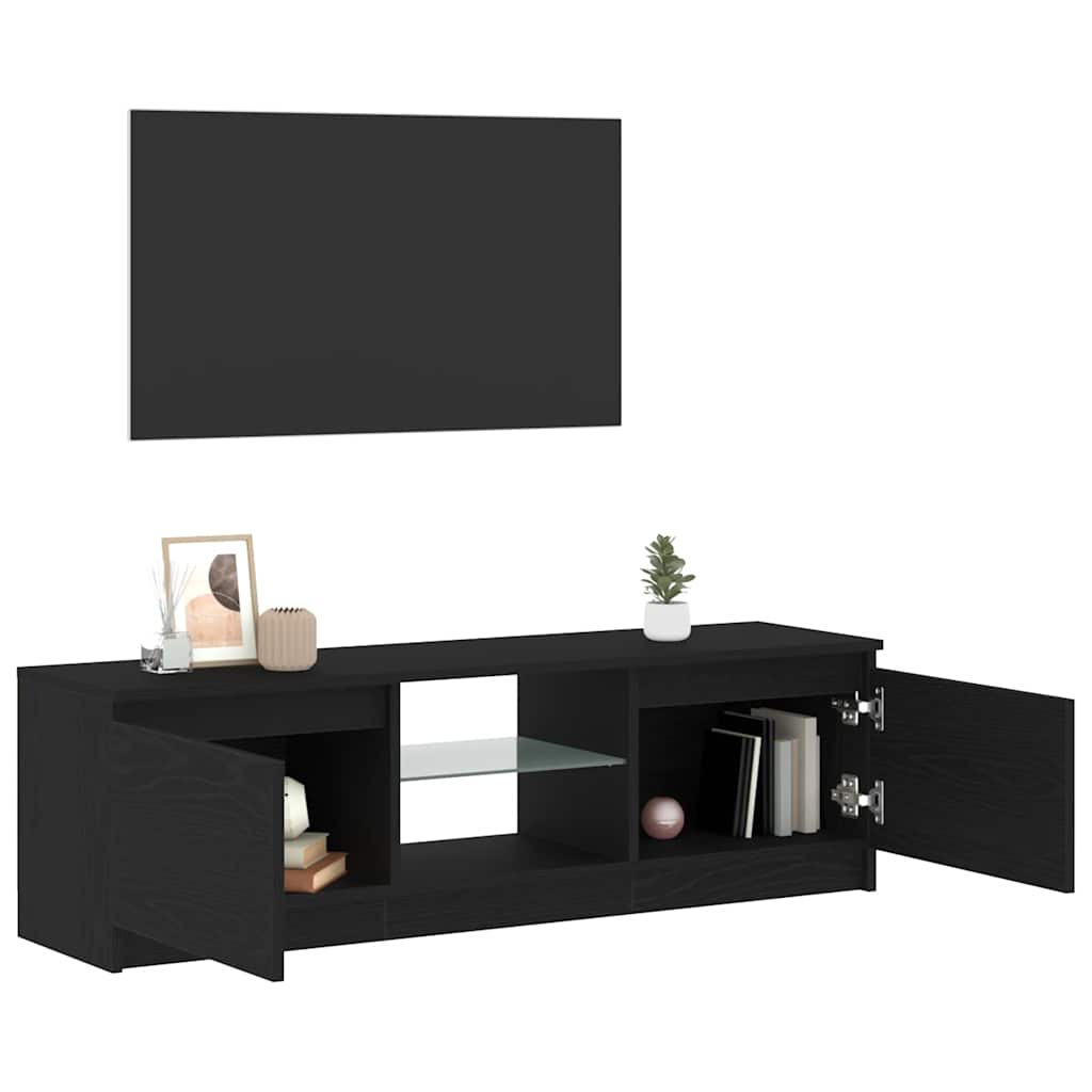 tv-bord med LED-lys 120x30x36 cm konstrueret træ sort egetræ